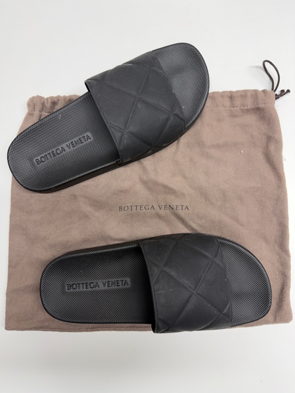 Bottega Veneta Slides Slip On Sandals Rubber Shoes Quilted Black Womens Size 39
